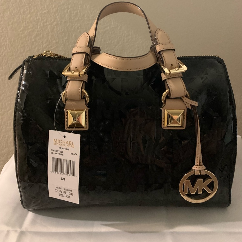 Michael Kors black patent leather satchel